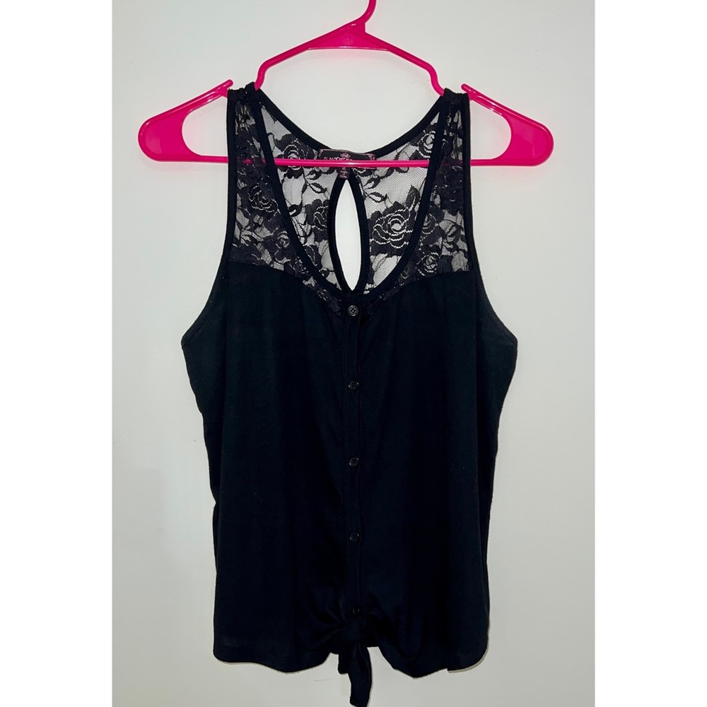 Black lace, button up, keyhole top